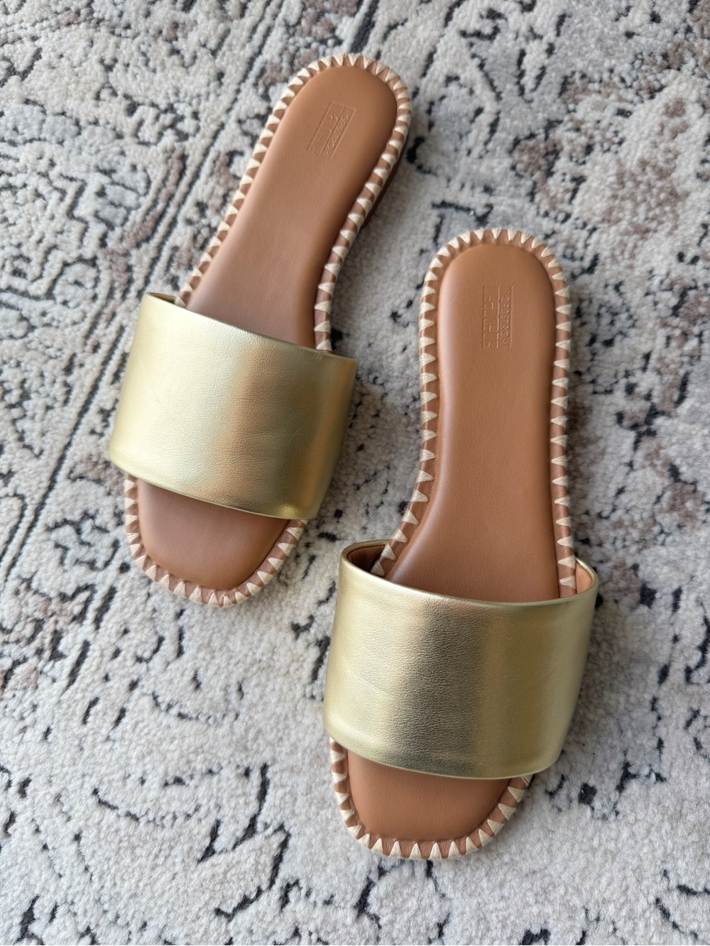Metallic Gold Slide Sandals with Wide Band